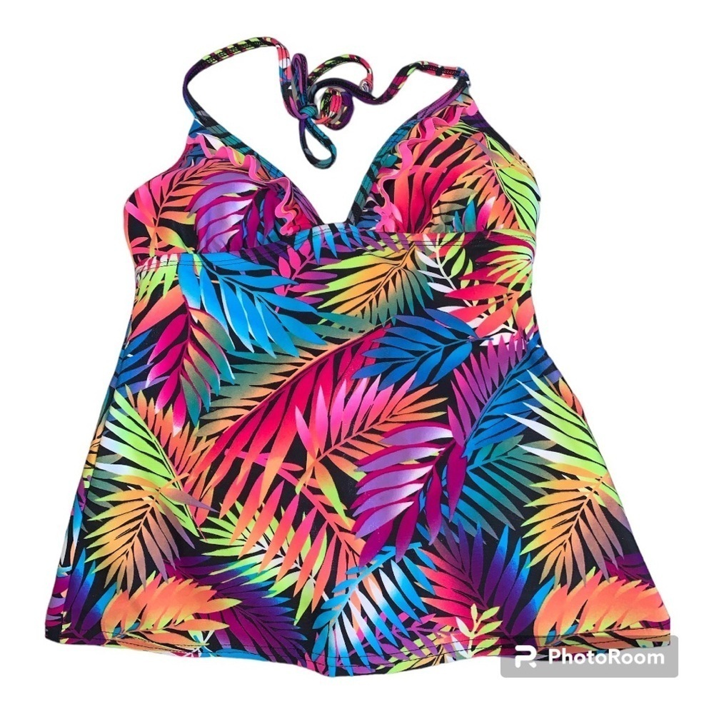 Candie’s multi colored tropical tankini swim top